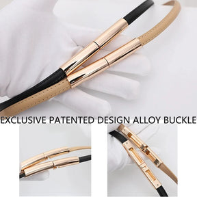 Novo cinto fino de luxo feminino moda doce cor couro genuíno fivela de ouro para vestido jeans decorativo senhora cintura