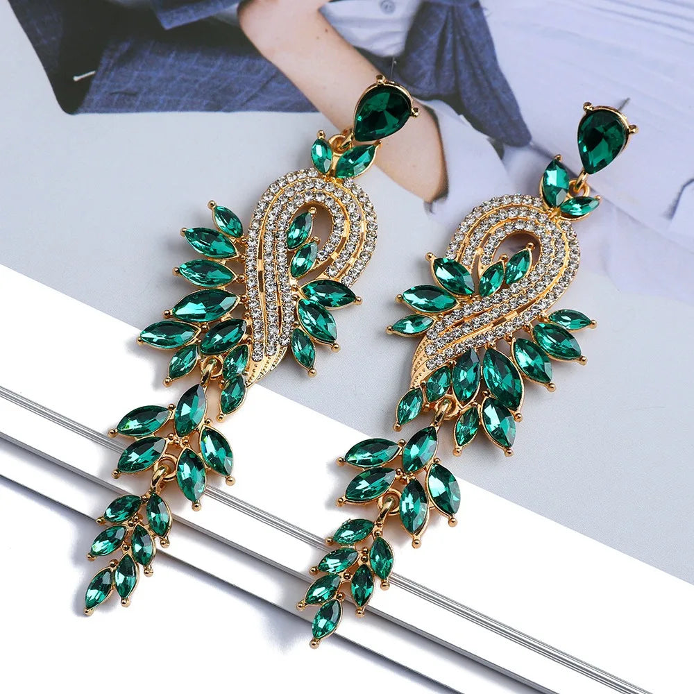 Moda folha nota colorido cristal longo pendurado jóias para meninas brincos feminino retro luz luxo requintado senhoras brincos