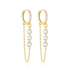 Aide 925 prata esterlina três zircão gota longa corrente ouro hoop fivela piercing brincos para mulheres casual jóias festa presente