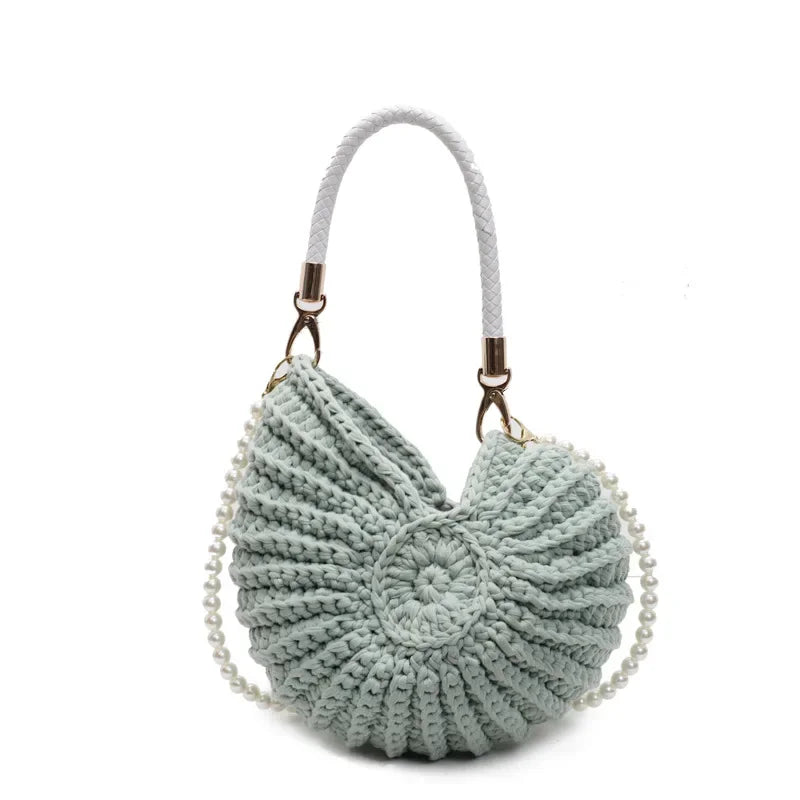 Bolsa crossbody em formato de concha artesanal, feminina, estilo praia, alça de ombro, bolsa acabada, forro de poliéster vintage, interior poc