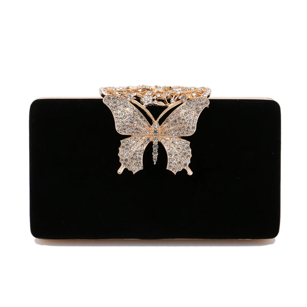 Mulheres sacos de noite borboleta ouro dia embreagem strass ombro corrente festa titular bolsas para moda senhora bolsa