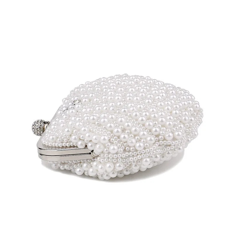 Bolsa pérola para mulheres, embreagem frisada de dois lados, sacos de noite elegantes, bolsa de casamento nupcial, bolsa luxuosa de strass, moda