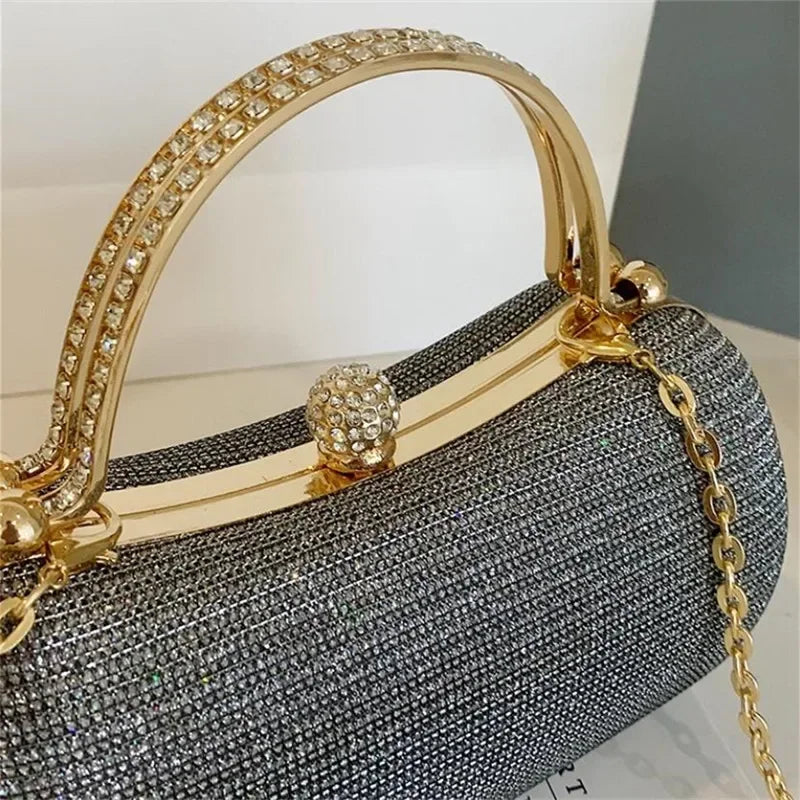 Mini bolsa de noite brilhante, bolsa com corrente de strass, bolsa de banquete com glitter de luxo, perfeita para festa, casamento, baile, jantar/banquete