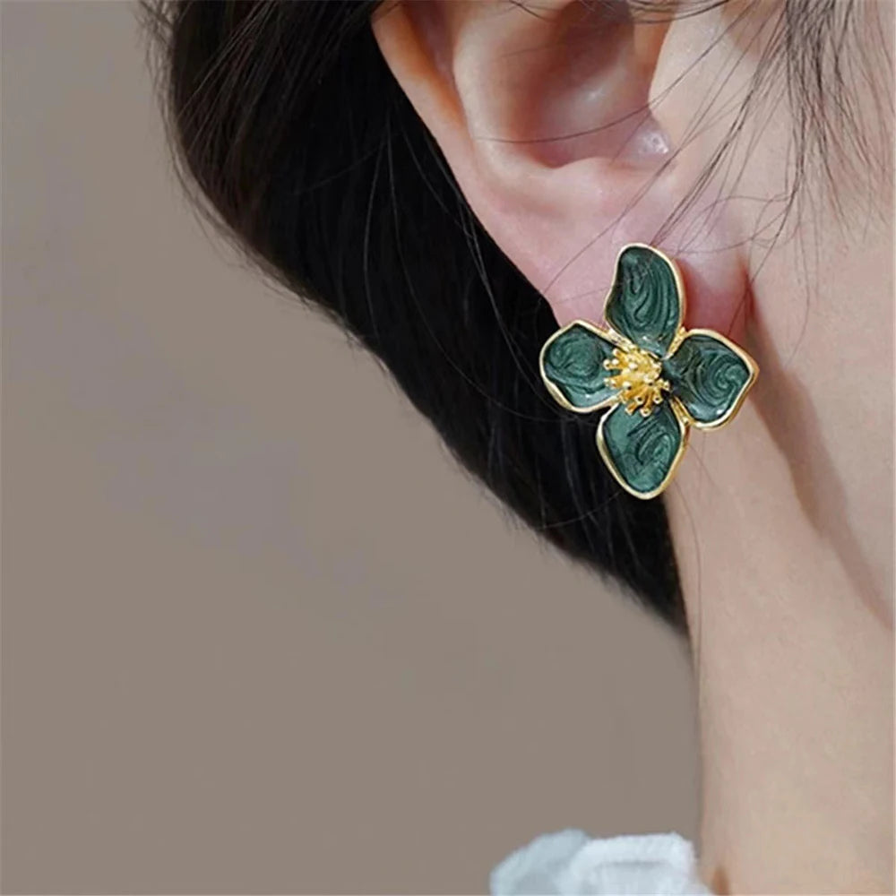 Hibisco caiu esmalte flor brincos para mulheres menina francês ins vintage 2024 moda coreano casamento romântico jóias presentes