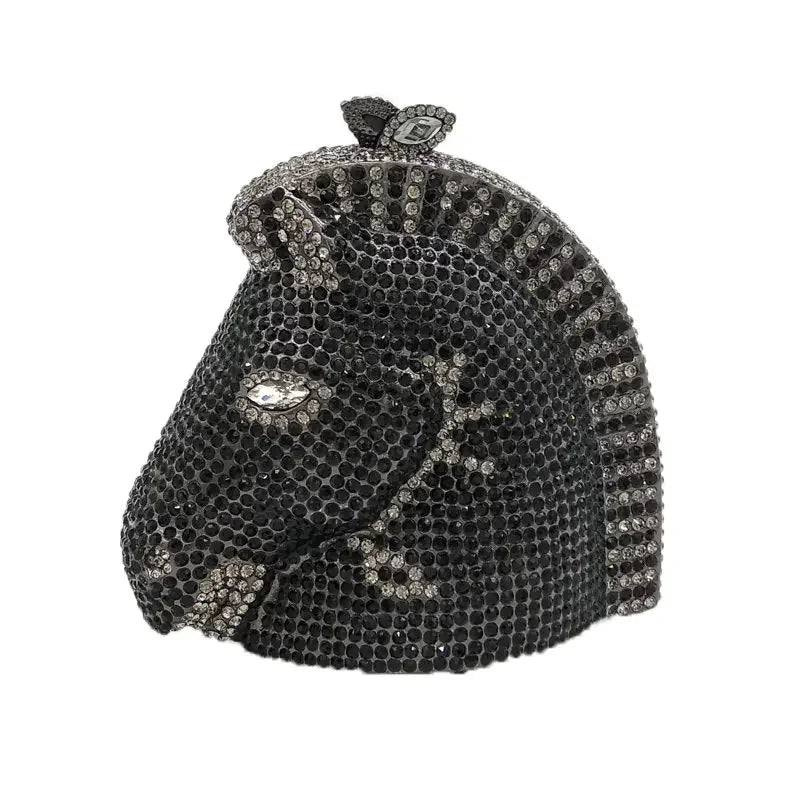 Boutique de fgg cabeça de cavalo dourado feminino cristal noite bolsa e bolsa festa casamento minaudiere animal strass saco embreagem