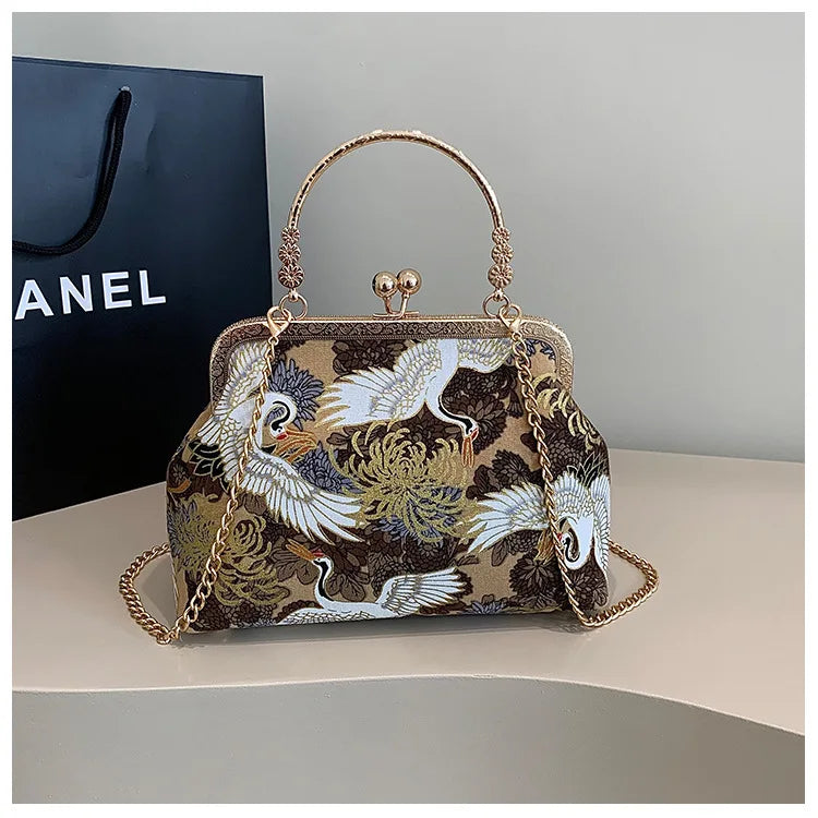 Moda vintage franja saco pequeno escudo sacos corrente feminina ombro crossbody saco guindaste voando bolsas femininas bordados