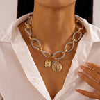 Zaa vintage metal torcido círculo correntes redonda moeda pingente colares para mulheres puk festa corrente gargantilhas colar jóias presentes f