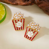 Criativo imitação de pérola pipoca brincos para mulheres tendência engraçado declaração strass simulado comida brinco jóias presente