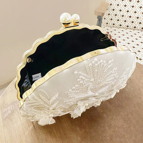 Shell clipe sacos de noite nova moda branco bordado renda embreagem férias crossbody saco corrente noiva festa casamento bolsa