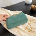 Saco de banquete de fivela de folha elegante, Bolsa portátil com corrente versátil, Vestido Cruz Diagonal, Novo, 2024