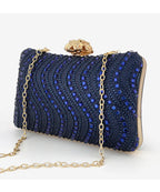 Bolsa de jantar com travesseiro azul safira, versátil, luxuosa, temperamento, bolsa de mão, retrô, diamante quente, banquete, bolsa feminina