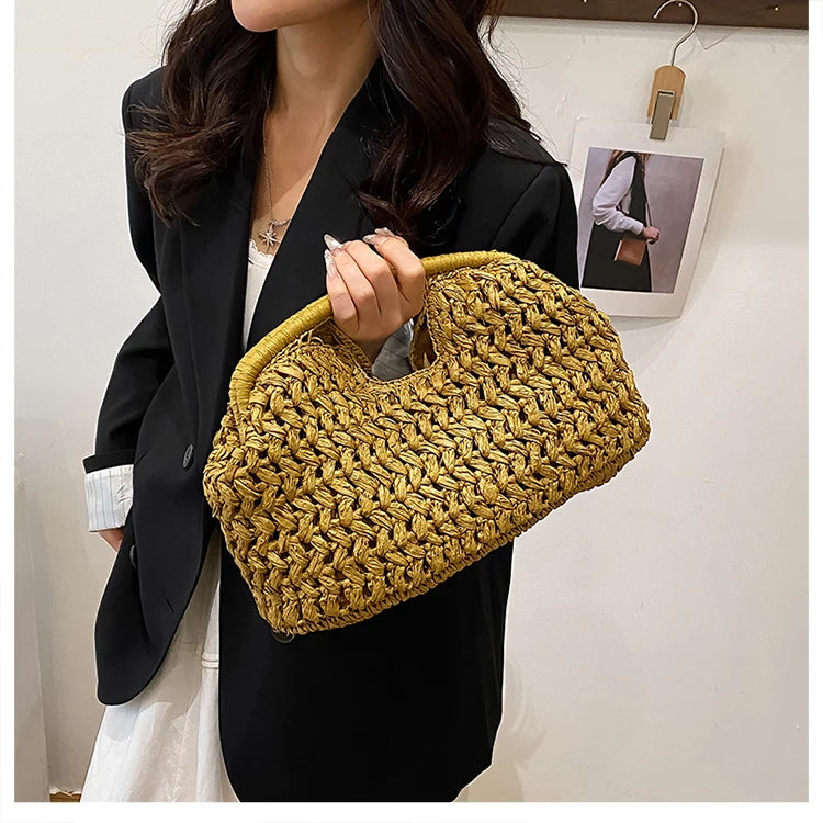 Novo verão saco de praia para as mulheres saco de embreagem luxo designer sacos de palha tote bolsa moda tecido rattan sacos feminino bolsa de viagem