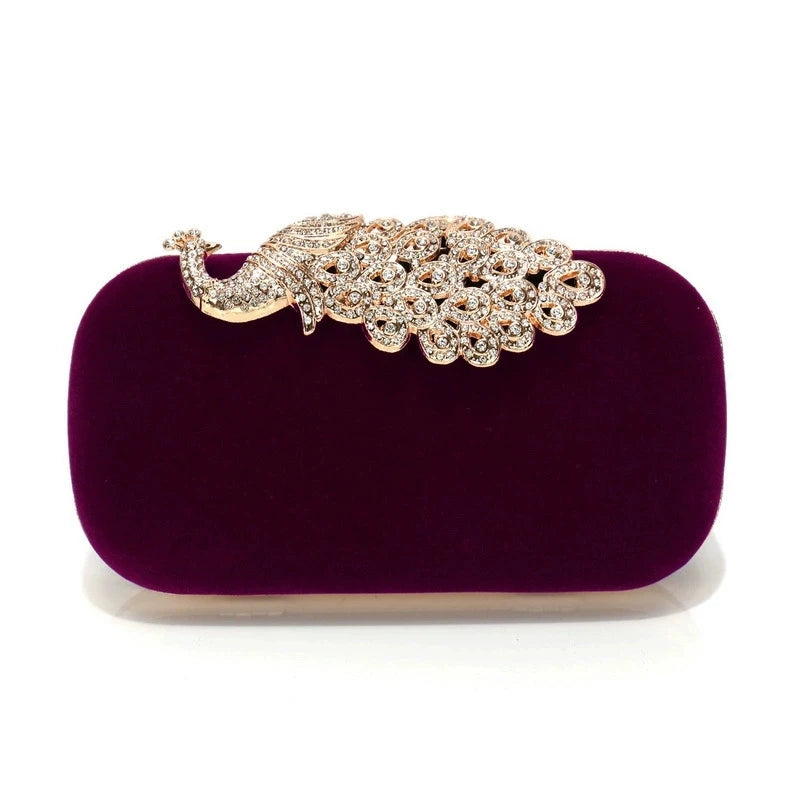 Retro preto saco de noite feminino elegante formal festa de casamento bolsas vintage veludo embreagem com pavão cristal vermelho bolsas