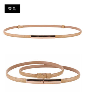 Novo cinto fino de luxo feminino moda doce cor couro genuíno fivela de ouro para vestido jeans decorativo senhora cintura