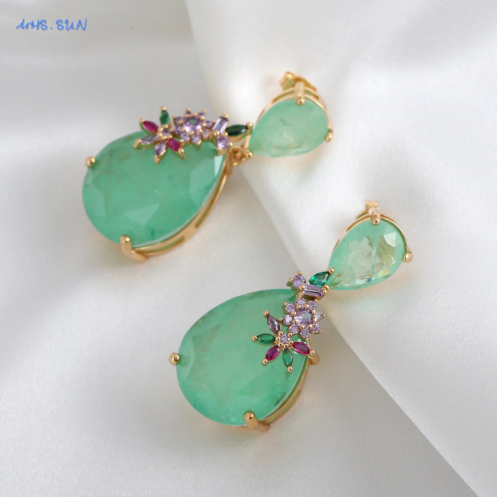 sun luxo gota de água colar brinco para festa de casamento feminino verde vermelho pedra conjunto jóias natal presentes do dia dos namorados