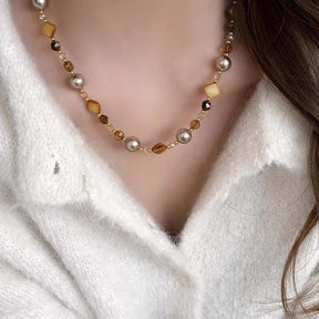 Vintage marrom natural tigre olho pedra gargantilha colar para mulher 2025 nova moda artesanal frisado corrente colar jóias presente