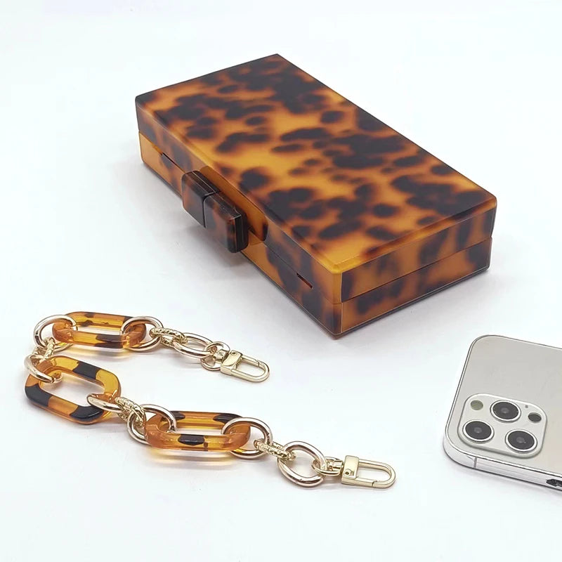 Marca de luxo bolsa embreagem do vintage âmbar leopardo impressão padrão acrílico saco elegante senhora festa casamento corrente sacos ombro carteiras