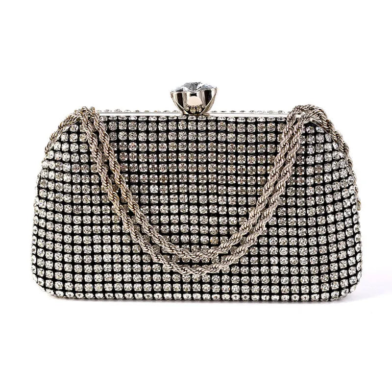 Diamantes sacos de noite para mulheres, prata e ouro, bolsas de ombro luxuosas, banquete de casamento, bolsa de embreagem
