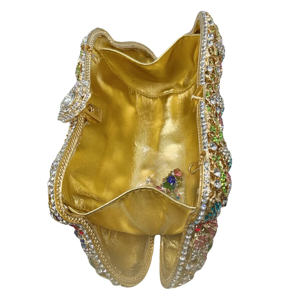 Flor de alta qualidade oco diamante jantar de casamento senhoras diamante corrente saco noite