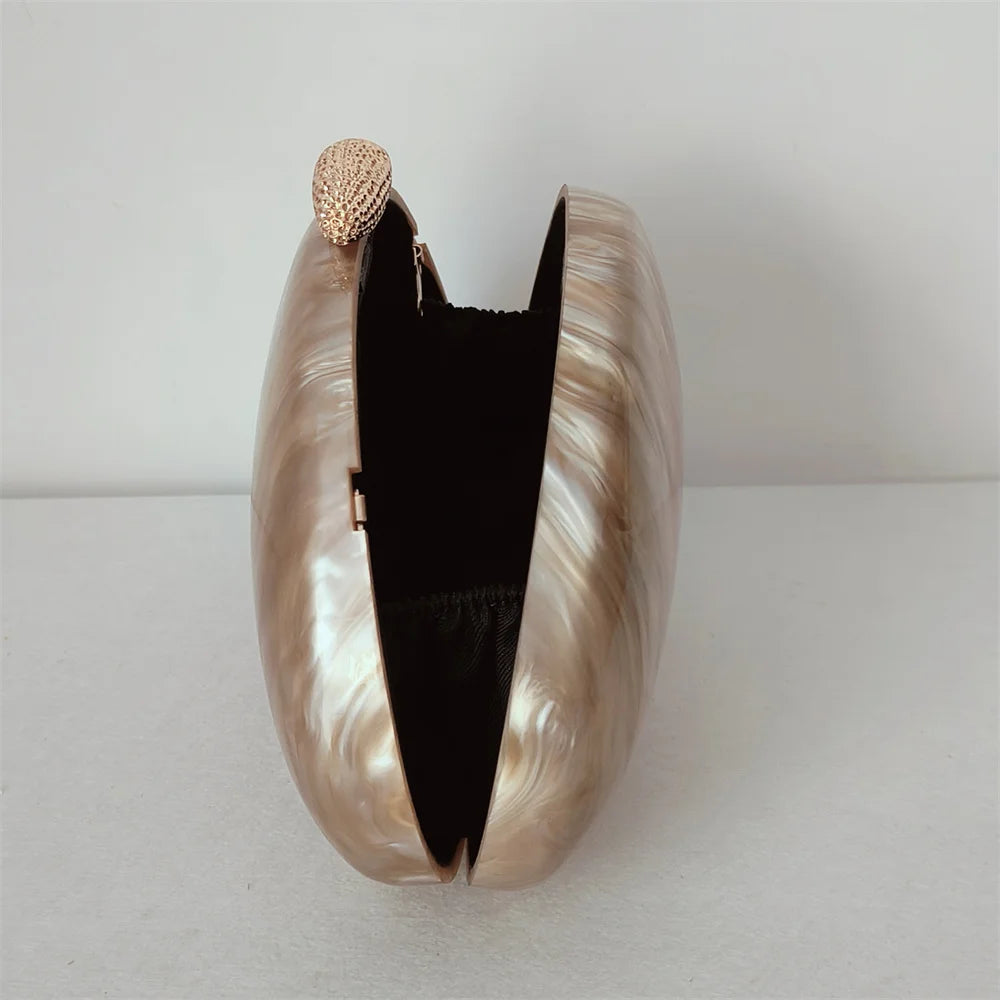 Pérola marrom mármore oval feminino luxo acrílico embreagem chique elegante saco de noite hardcase praia senhora bolsa noiva festa