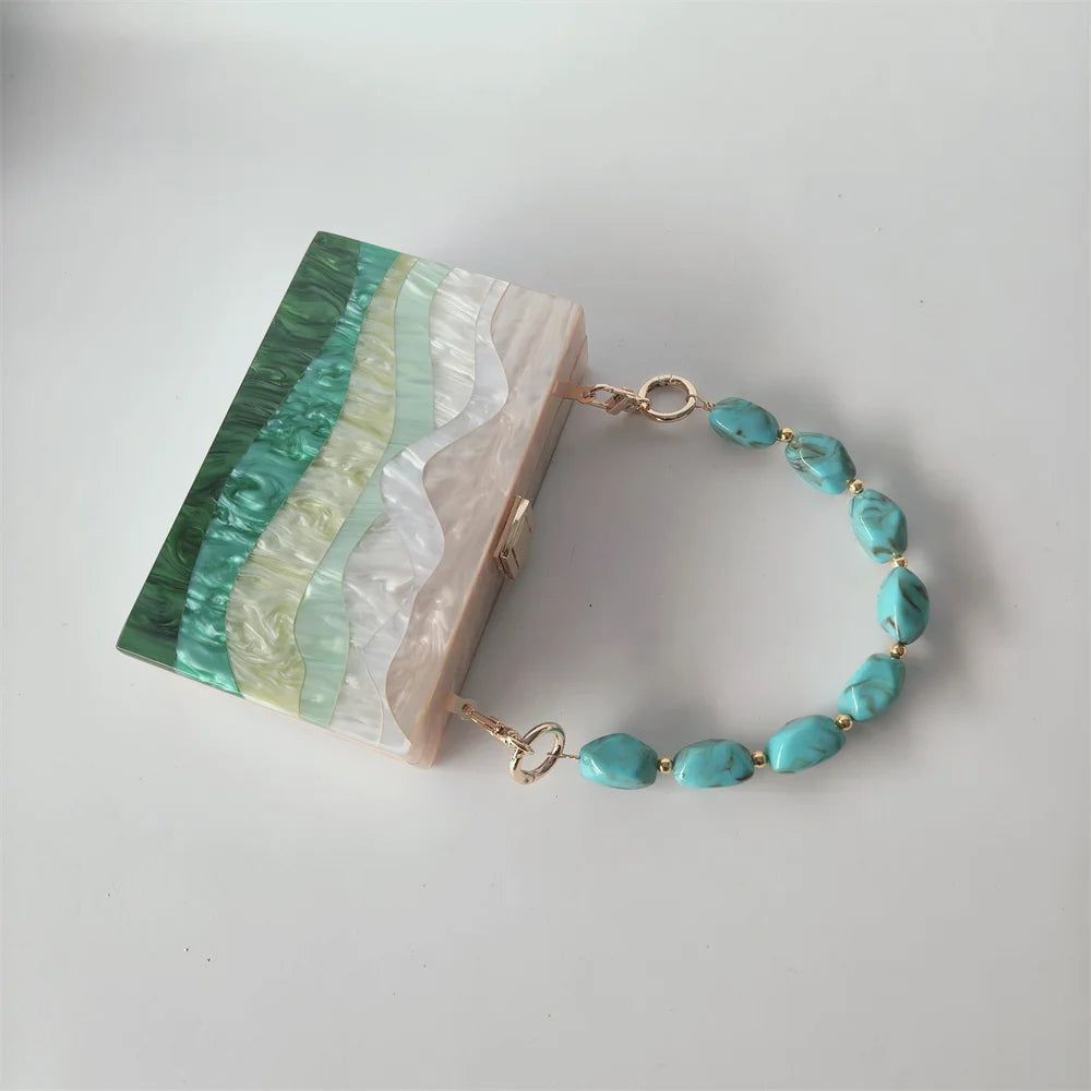 Mármore pérola listrado onda acrílico sacos de noite sacs à principal ombro mensageiro aleta feminina festa menina bolsa bolsas saco