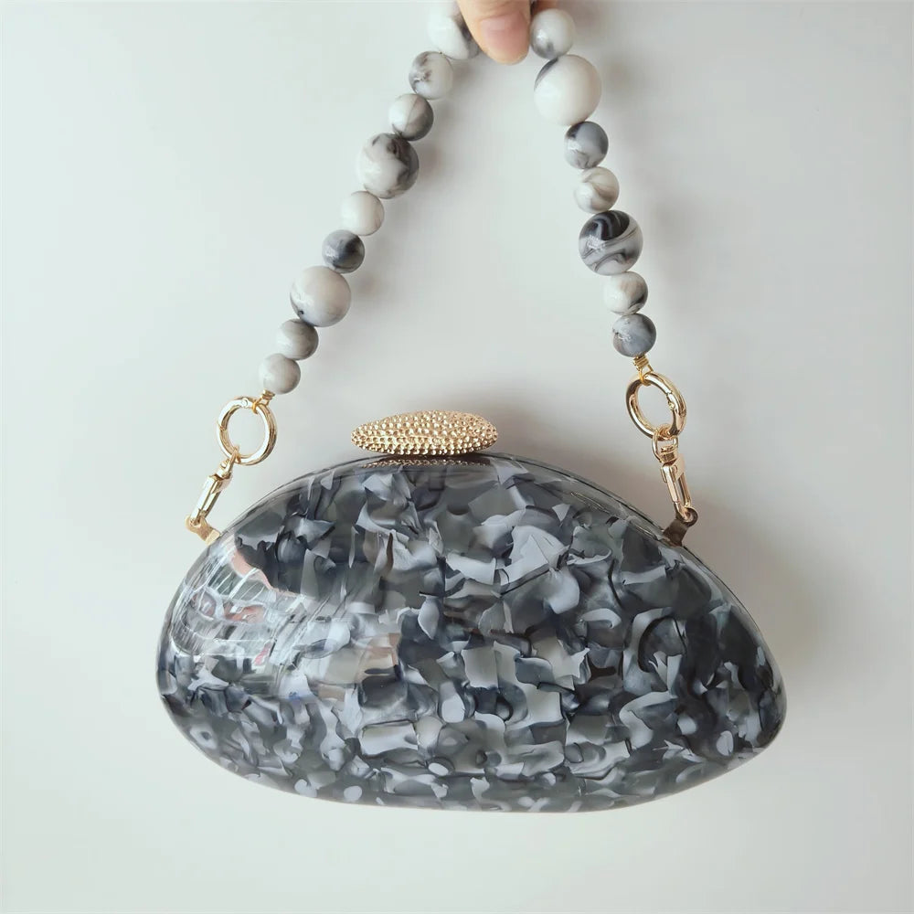 Bolsa de mão oval crossbody concha elegante carteiras de mão femininas sacos de noite ombro nova forma especial bolsas de casamento acrílico