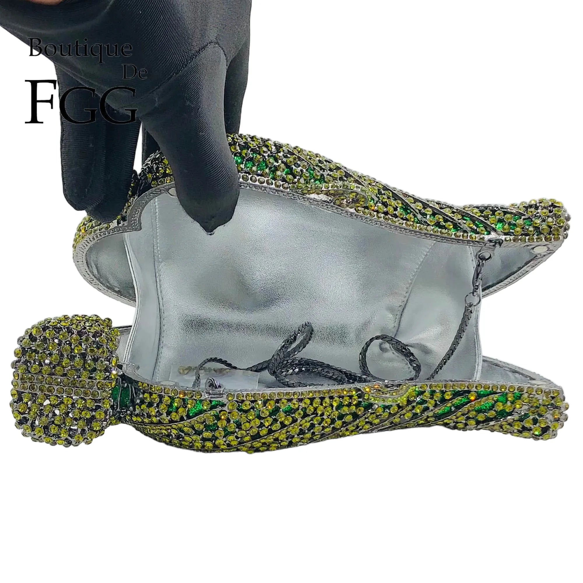 Boutique de fgg bolsas de embreagem de strass de folha verde para mulheres, bolsas formais de noite de cristal, minaudiere de festa de casamento