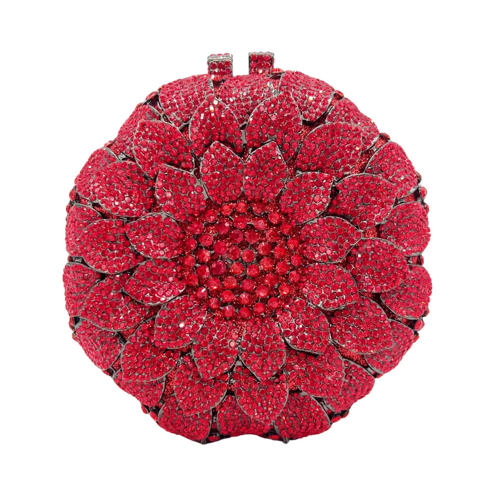 Bolsa de noite de casamento feminina de cristal brilhante em forma de girassol de luxo mais vendida.