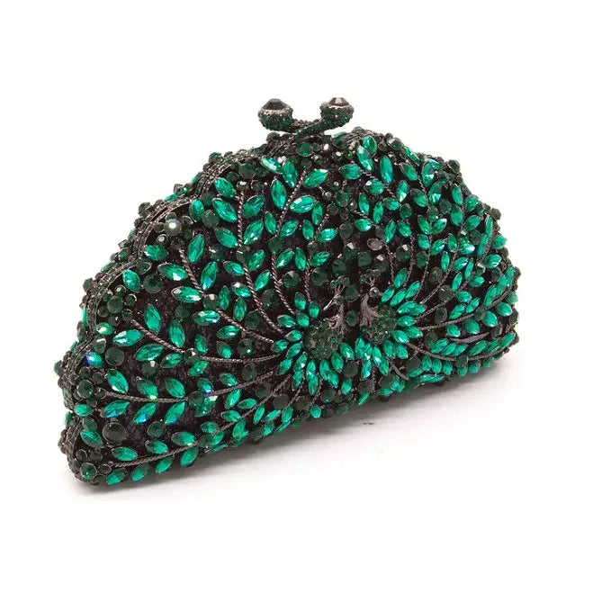 Boutique de fgg pavão verde mulheres bolsas de noite casamento cocktail cristal bolsa embreagem nupcial diamante minaudiere bolsas