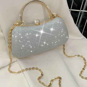 Mini bolsa de noite brilhante, bolsa com corrente de strass, bolsa de banquete com glitter de luxo, perfeita para festa, casamento, baile, jantar/banquete