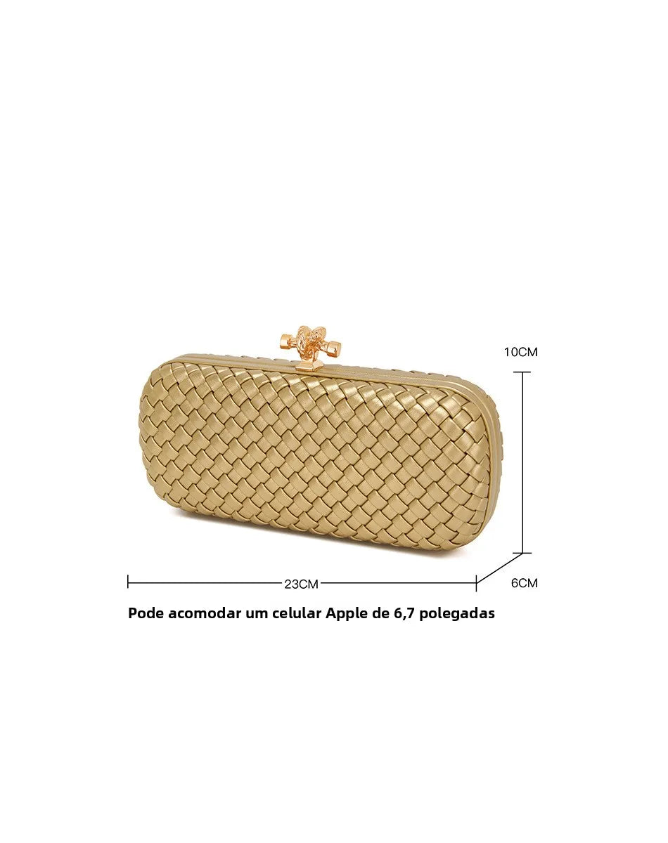 Bolsa Transversal B Home de PU Trançado, Bolsa de Ombro ande com Corrente, Estilo Europeu Moderno, Superfície ia, Cor Pura