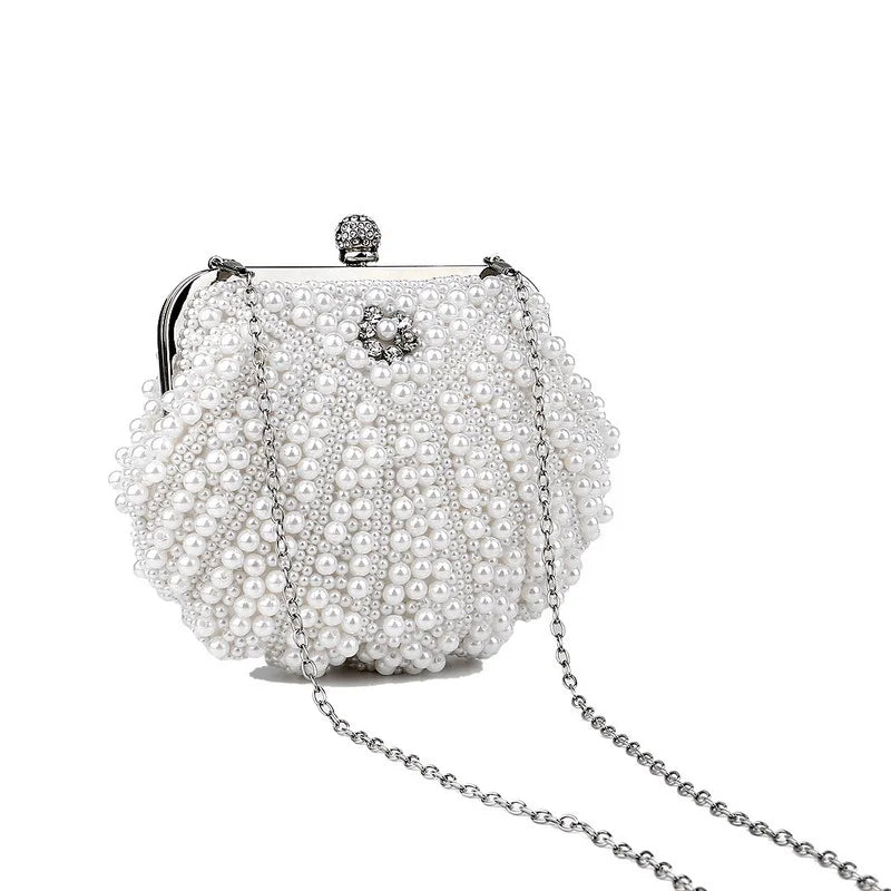 Bolsa pérola para mulheres, embreagem frisada de dois lados, sacos de noite elegantes, bolsa de casamento nupcial, bolsa luxuosa de strass, moda