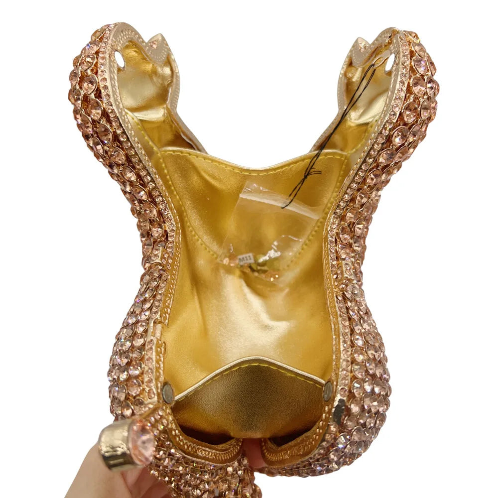 Bolsa de mão com animal incrustado de diamantes, bolsa de noite cheia de diamantes, bolsa feminina, vestido de baile, material de liga, combinação diária