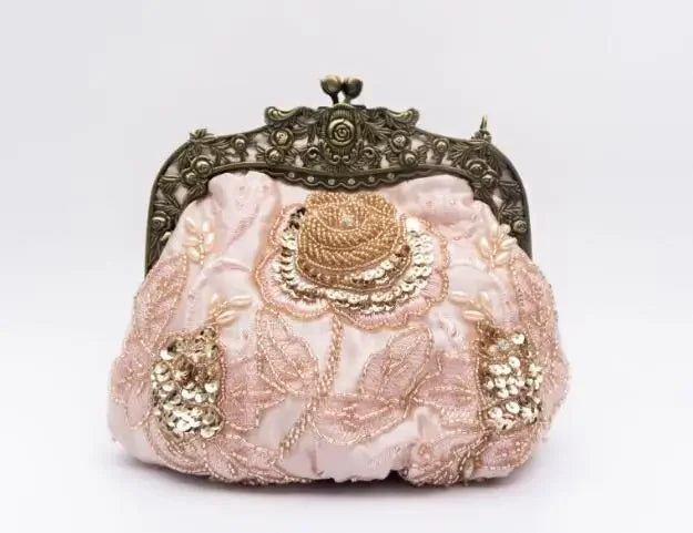 2025 novo vintage frisado saco de noite bordado diamante lantejoulas embreagem bolsa de mão saco de noiva