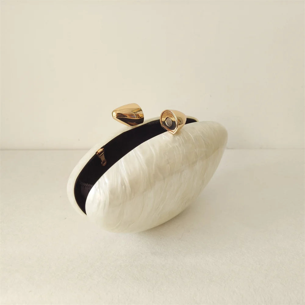 Caixa acrílica bege pérola shell ovo sacos de embreagem para mulheres, bolsa frisada feminina, bolsas noite, casamento, dama de honra, festa, senhora