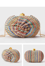 Casamento crossbody saco de embreagem moda nova palha ombro festa à noite multi-cor tecido oval sacos de luxo designer carteira feminina