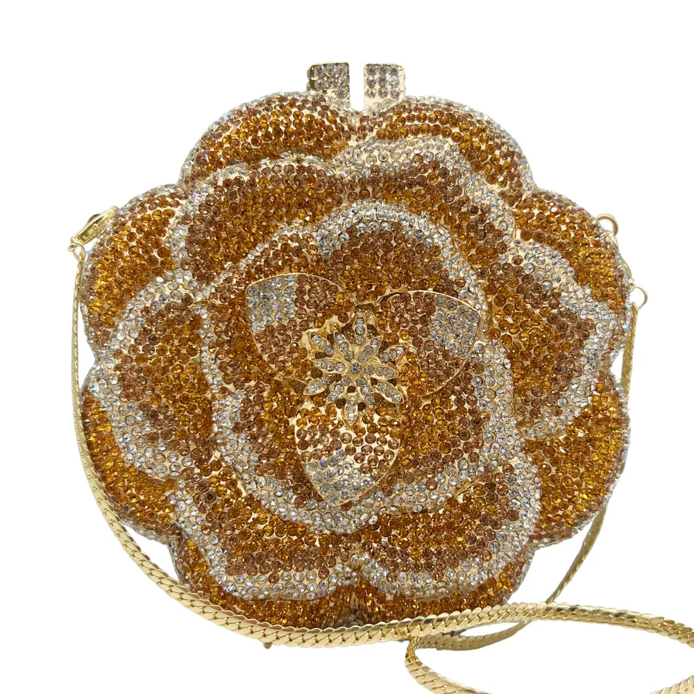 Alta qualidade presente do dia das mães 3d flor rosa strass diamante saco meninas e mulher saco de noite de casamento