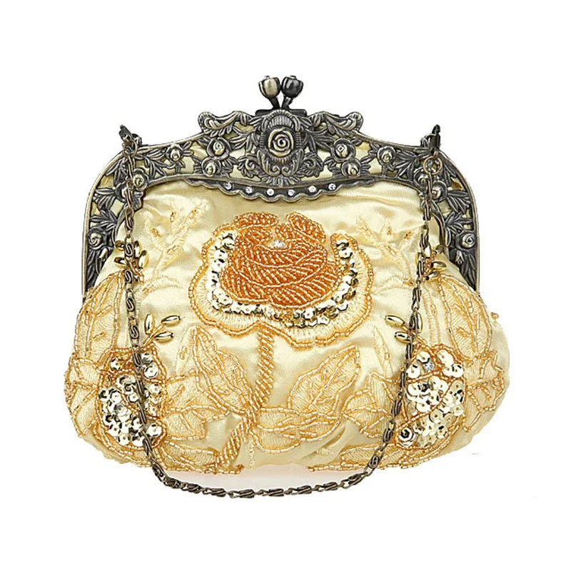 2025 novo vintage frisado saco de noite bordado diamante lantejoulas embreagem bolsa de mão saco de noiva