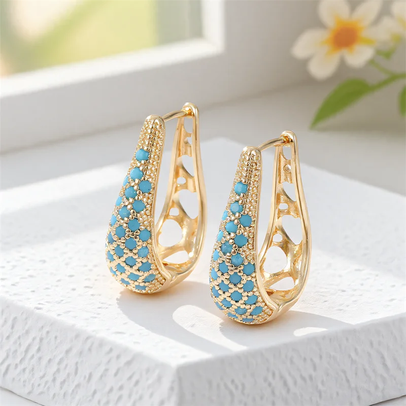 Brincos de argola redondos de cristal verde para mulheres, vintage, cor dourada, arco-íris, zircônia, fivela de orelha, joias de casamento, presente de dia das mães