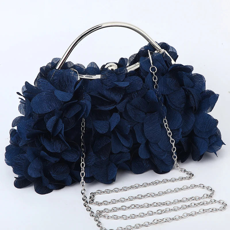 Flor noite bolsa de embreagem estilo doce floral casamento romântico nupcial bolsa alça metal banquete jantar vestido sacos com corrente