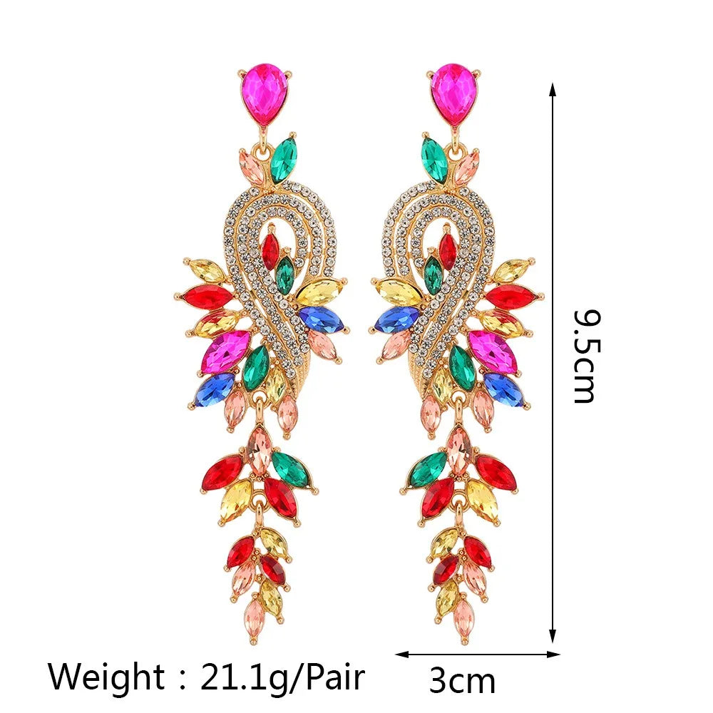 Moda folha nota colorido cristal longo pendurado jóias para meninas brincos feminino retro luz luxo requintado senhoras brincos