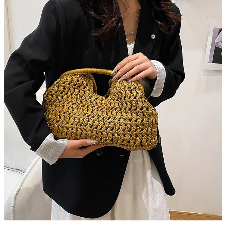Novo verão saco de praia para as mulheres saco de embreagem luxo designer sacos de palha tote bolsa moda tecido rattan sacos feminino bolsa de viagem