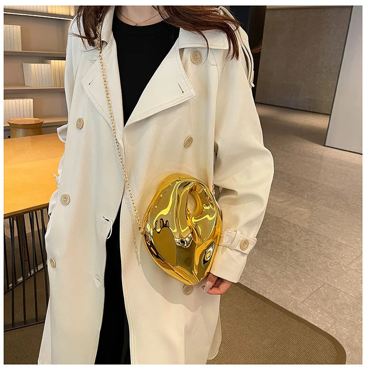 Nova moda acrílico forma de ovo bolsa embreagem para mulheres ouro prata saco festa à noite luxo shinny caixa metal ombro crossbody sacos