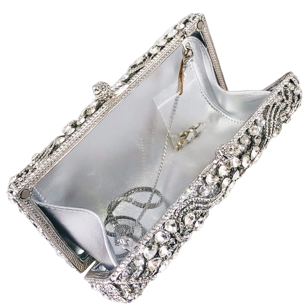 Boutique de fgg mulheres flor sacos de noite prata cristal embreagem bolsas nupcial festa casamento strass minaudiere bolsas