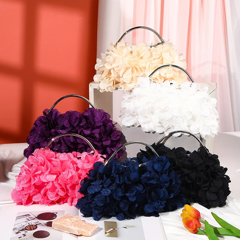 Flor noite bolsa de embreagem estilo doce floral casamento romântico nupcial bolsa alça metal banquete jantar vestido sacos com corrente
