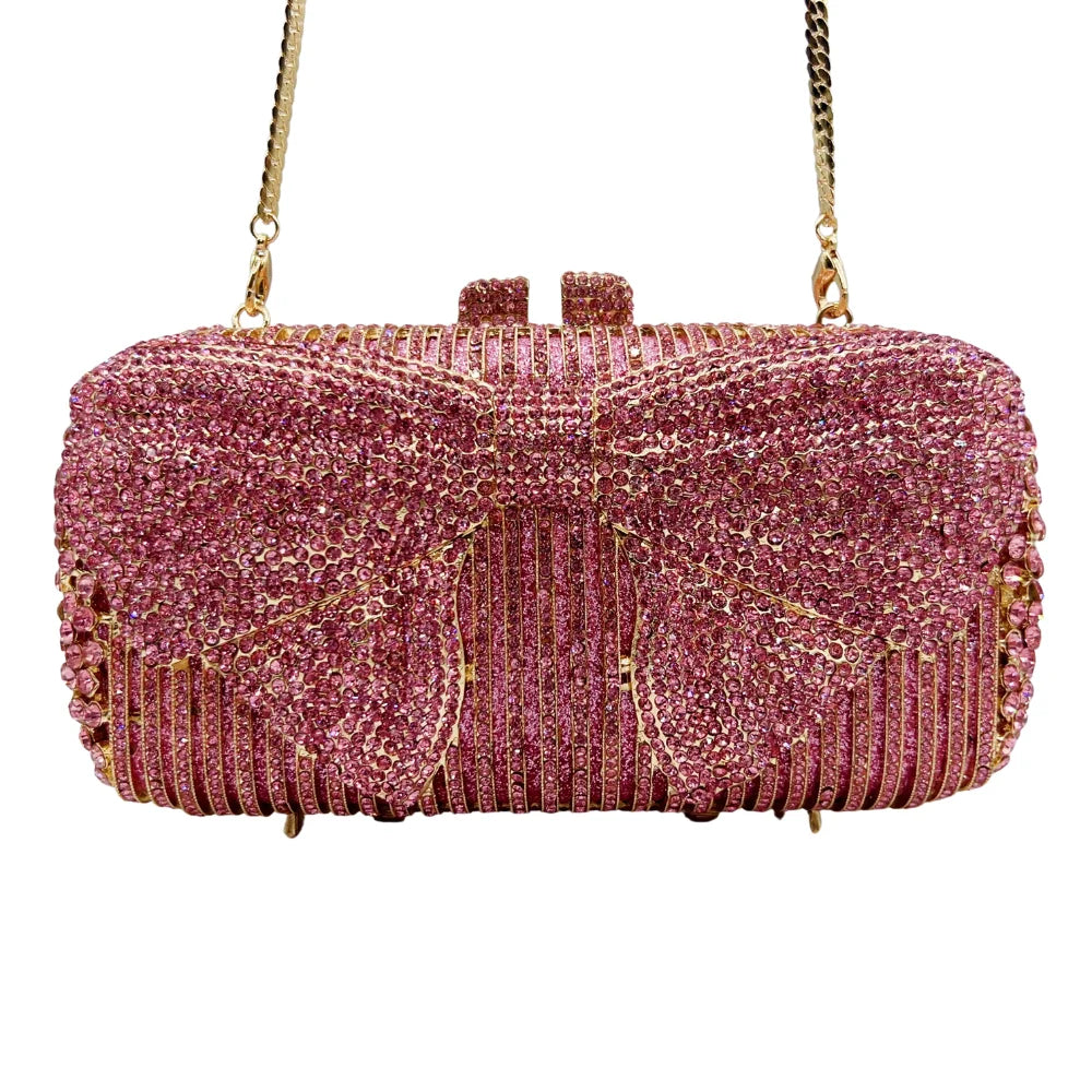 Bolsa de diamante em forma de arco de luxo de alta qualidade, festa de casamento de diamante, bolsa, bolsa de noite, embreagem de cristal