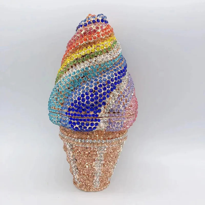Nova chegada sorvete embreagens mulher colorido cristal bolsa aniversário baile de formatura diamante bolsa casamento festa de noiva presente saco noite