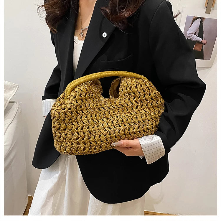 Novo verão saco de praia para as mulheres saco de embreagem luxo designer sacos de palha tote bolsa moda tecido rattan sacos feminino bolsa de viagem