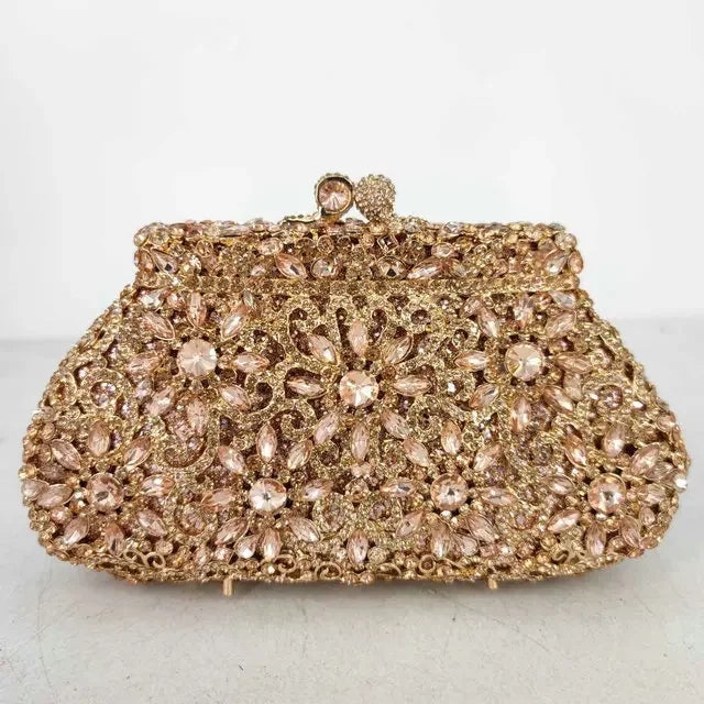 Flor coroa prata cristal embreagem para mulheres, bolsa de noite, saco de baile, embreagens nupciais, bolsa de casamento, boutique de fgg, em estoque