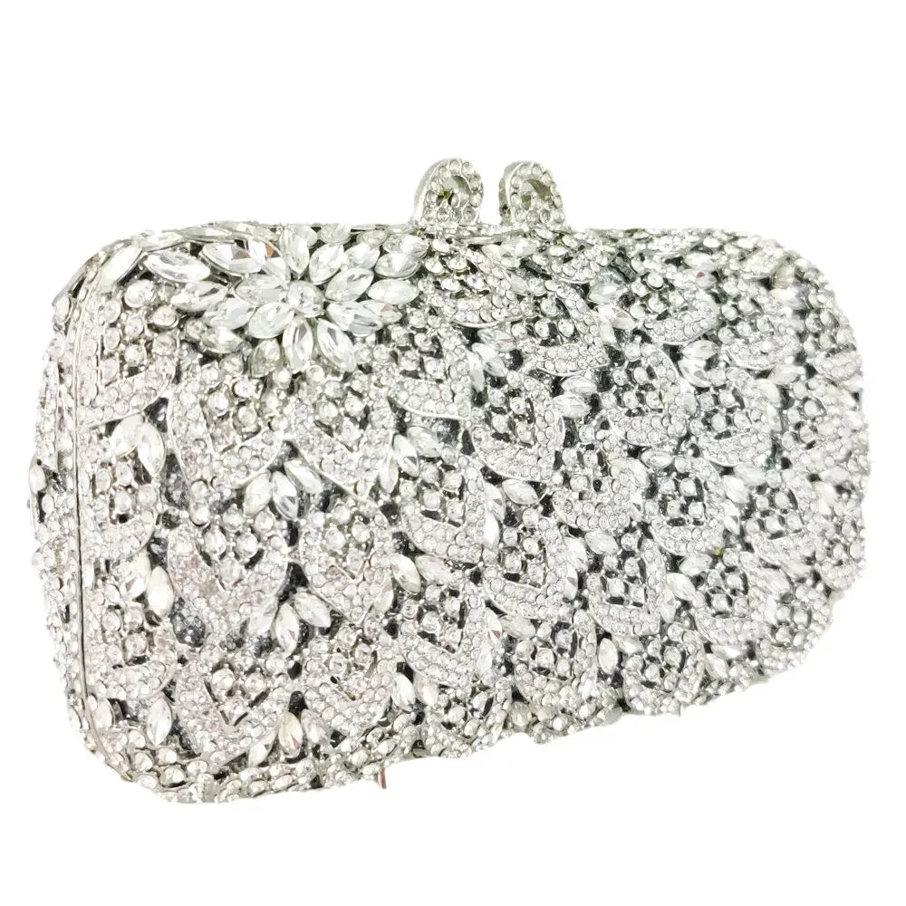 Boutique de fgg prata flor embreagem feminina cristal bolsas noite nupcial casamento strass minaudiere saco formal sacos festa
